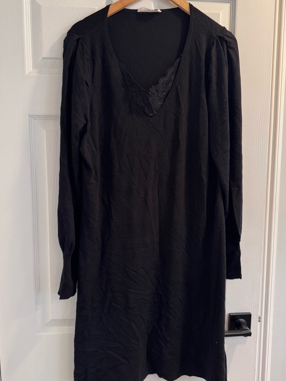 MNG Mango black sweater dress lace trim neckline